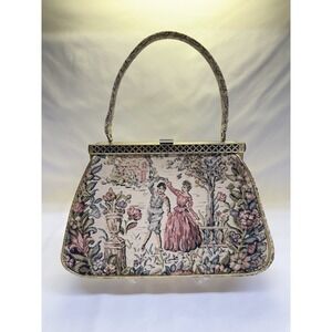 Vtg Tapestry Handbag Julius Resnick JR Miami Large 1950's Victorian Dancing